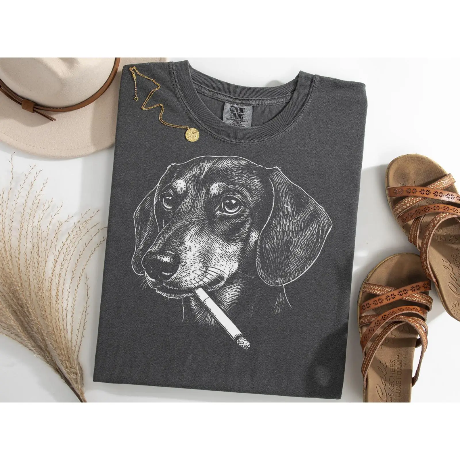 ダックスフント喫煙ミームTシャツ ブレインロット ドキシー  - Vintage Fashion Gen Z のレビューと価格