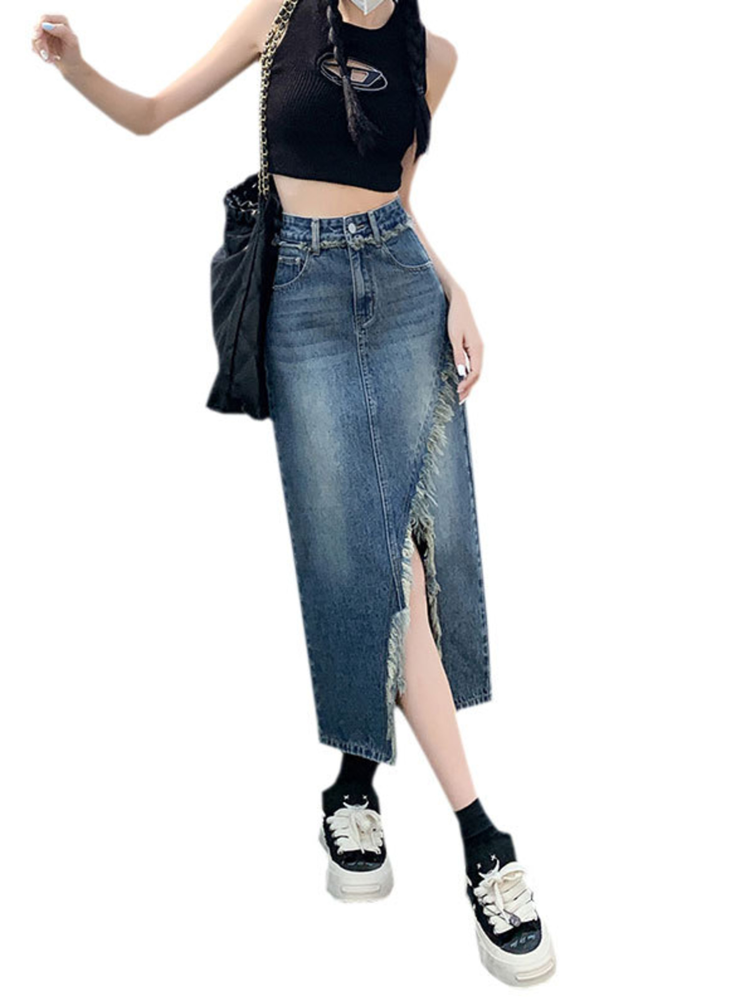 レディース ハイウエスト デニムスカート Aライン ミディス - Denim Skirt Midi Vintage のレビューと価格