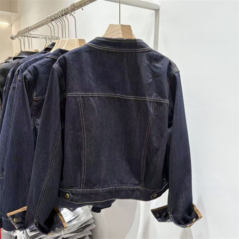 新しいステッチレトロ春秋デニムジャケット女性長袖バックルジー - Patchwork Jean Jacket のレビューと価格