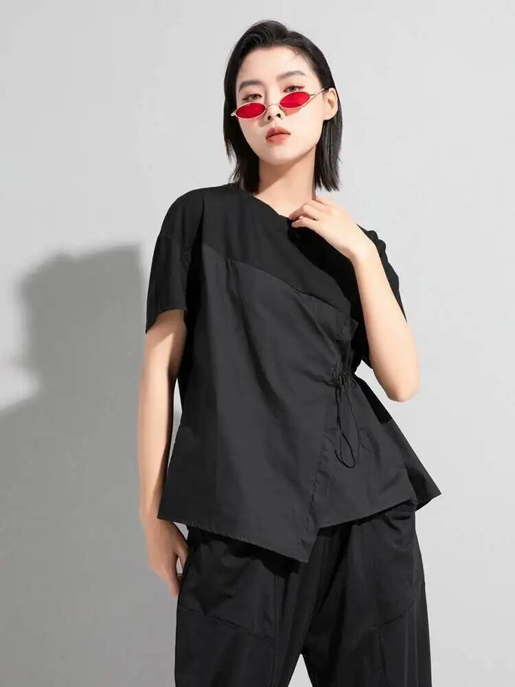 ウエスト女性黒巾着ビッグサイズカジュアル Tシャツ新しいラウ - Vintage Fashion Build のレビューと価格