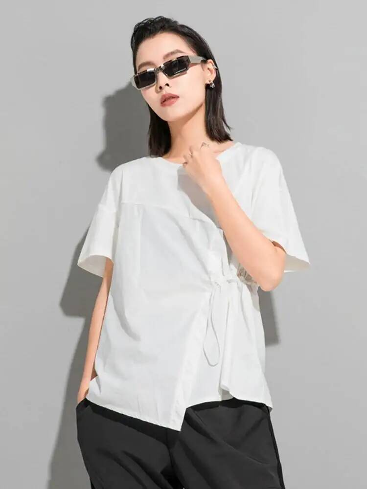 ウエスト女性黒巾着ビッグサイズカジュアル Tシャツ新しいラウ - Vintage Fashion Build のレビューと価格