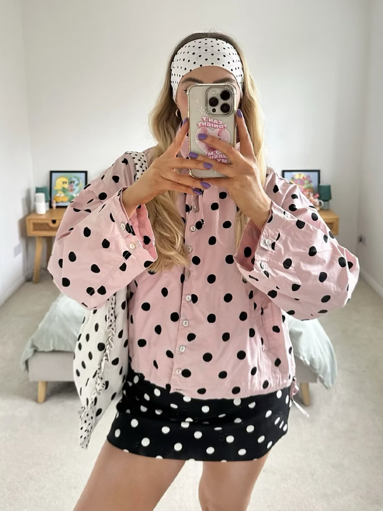 HH 女性ファッションポルカドット巾着ジャケットスタンド長袖 - Vintage Fashion Look のレビューと価格
