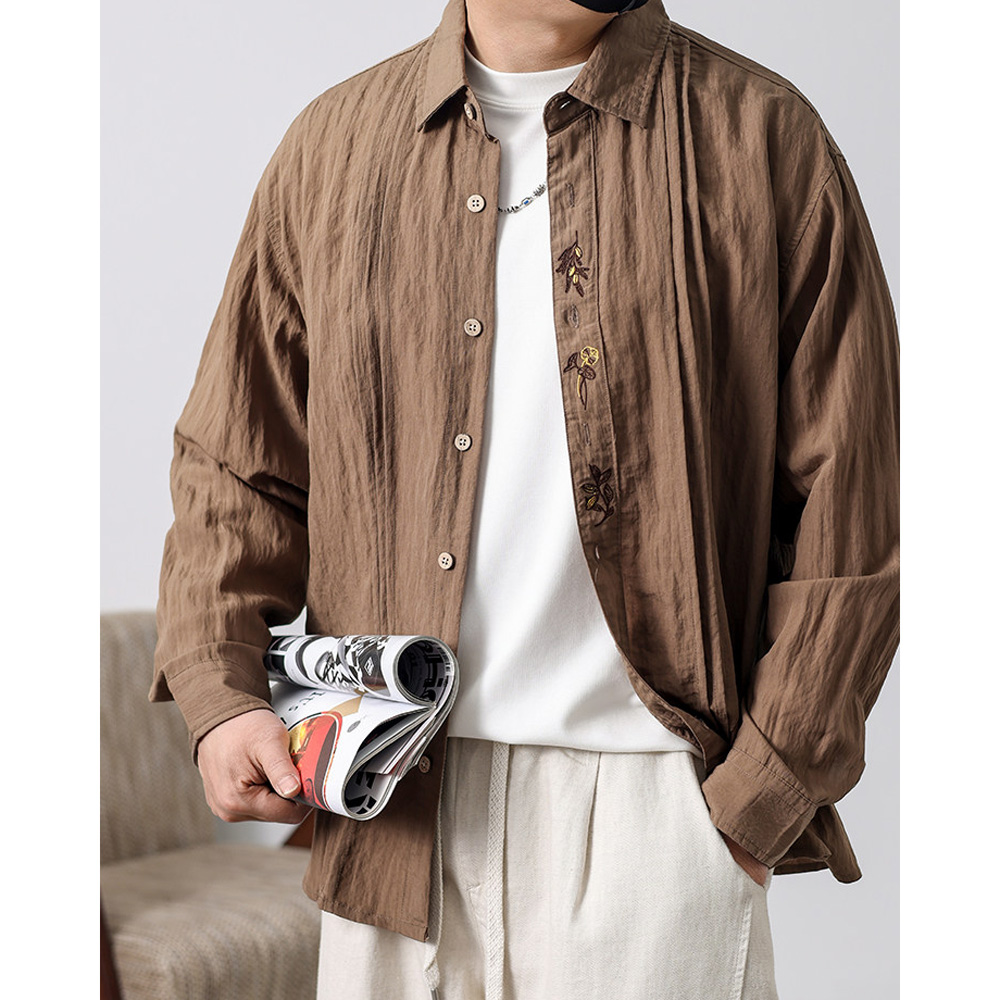 オールドマネースタイル刺繍折りたたみヴィンテージ軽量シャツ男 - Vintage Fashion Old Money のレビューと価格
