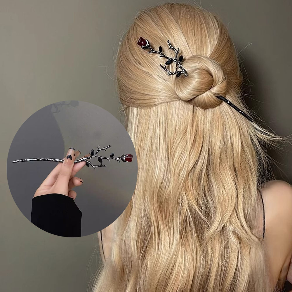 1pc 新中国ヘアピンヘアスティックエレガントなローズフラワ - Vintage Fashion In Chinese のレビューと価格