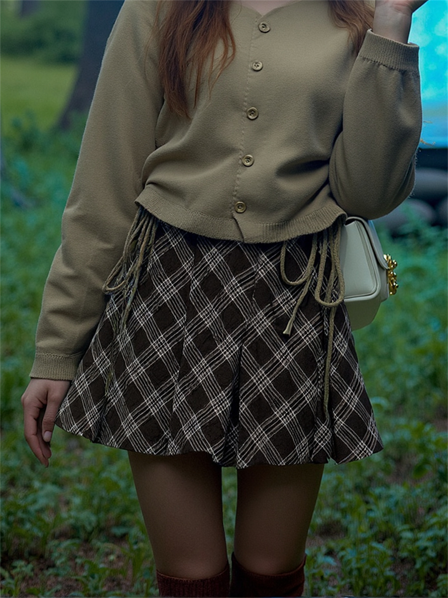 チェック柄ブラウンスカート レディース ベルベット ソフト  - Denim Skirt Midi Vintage のレビューと価格