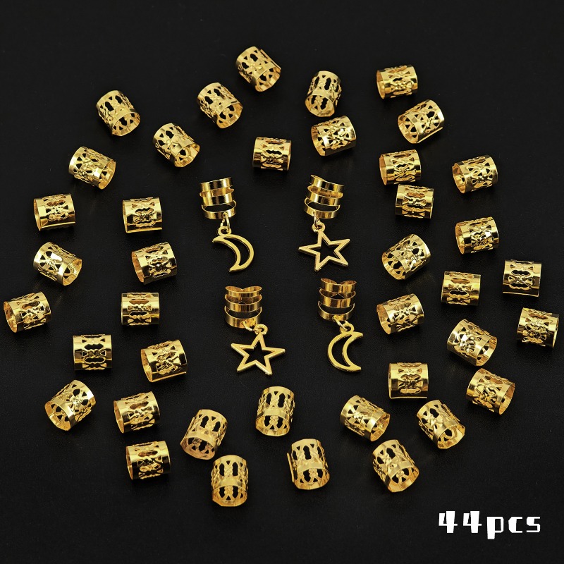 44個入り ゴールドメタルスター＆ムーンヘアリング ドレッド - Vintage Fashion Rings のレビューと価格