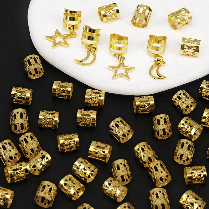 44個入り ゴールドメタルスター＆ムーンヘアリング ドレッド - Vintage Fashion Rings のレビューと価格