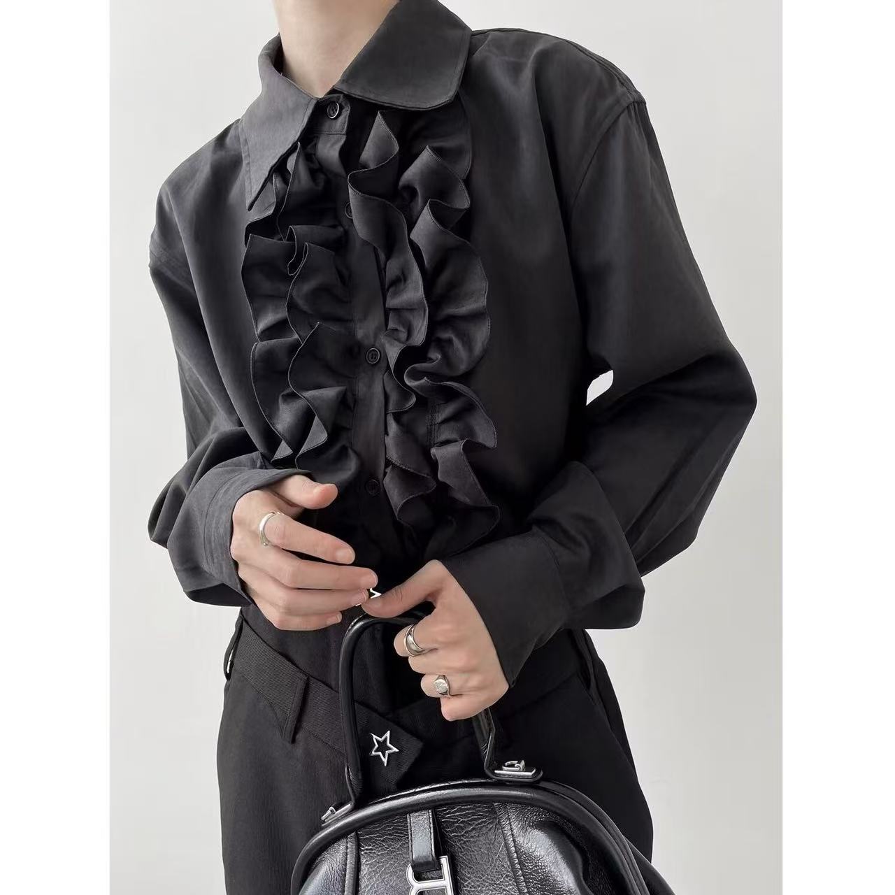 ニッチバイセクスロータスエッジトップス新中国風四季長袖シャツ - Vintage Fashion Outfits Men のレビューと価格