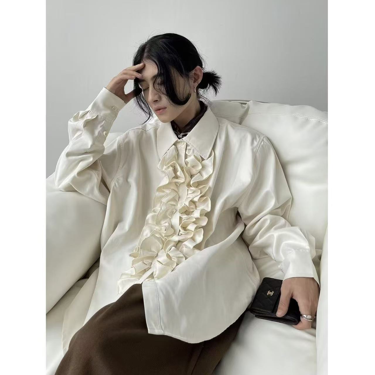 ニッチバイセクスロータスエッジトップス新中国風四季長袖シャツ - Vintage Fashion Outfits Men のレビューと価格