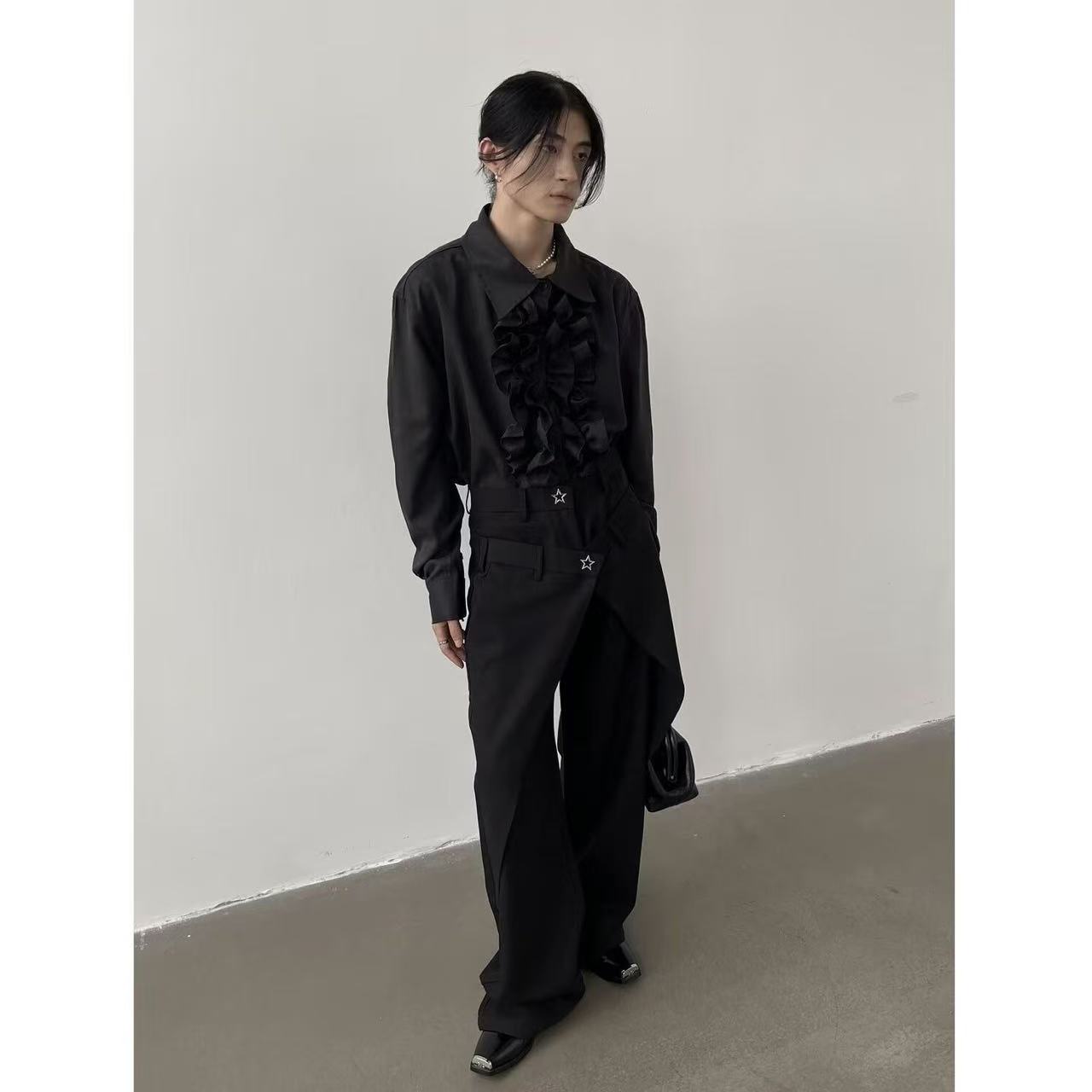 ニッチバイセクスロータスエッジトップス新中国風四季長袖シャツ - Vintage Fashion Outfits Men のレビューと価格