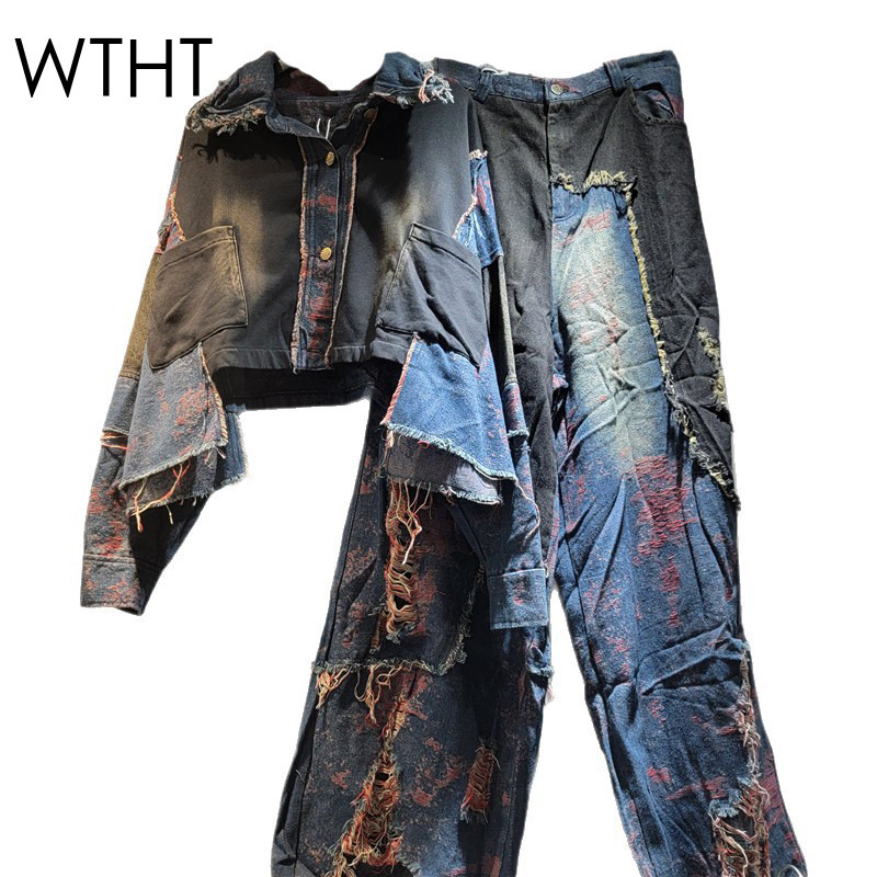 WTHT 新ファッション女性のパッチワークウォッシュラペル長 - Patchwork Jean Jacket のレビューと価格