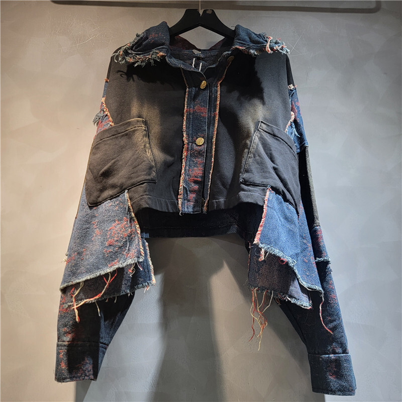WTHT 新ファッション女性のパッチワークウォッシュラペル長 - Patchwork Jean Jacket のレビューと価格