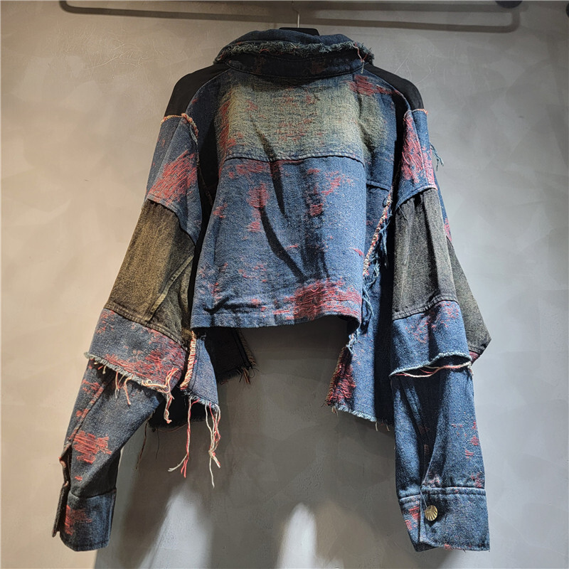 WTHT 新ファッション女性のパッチワークウォッシュラペル長 - Patchwork Jean Jacket のレビューと価格