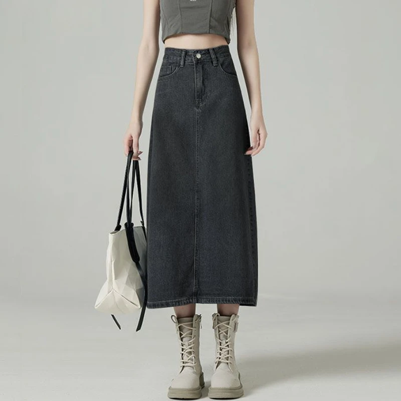 デニムスカート女性ミディバックスリットヴィンテージルーズスト - Denim Skirt Midi Vintage のレビューと価格