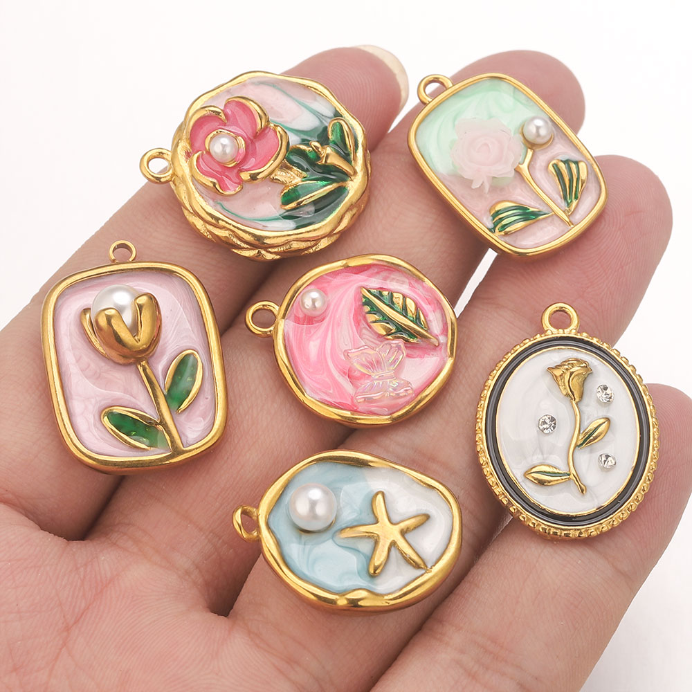 3個入り 18K金メッキ ステンレススチール エナメル フラ - Vintage Fashion Finds のレビューと価格