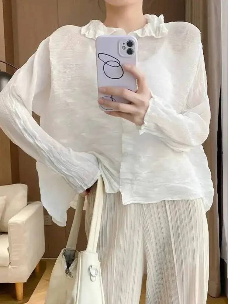 ファッションソリッドカラー折りたたみ Tシャツ女性の長袖シン - Vintage Fashion Build のレビューと価格