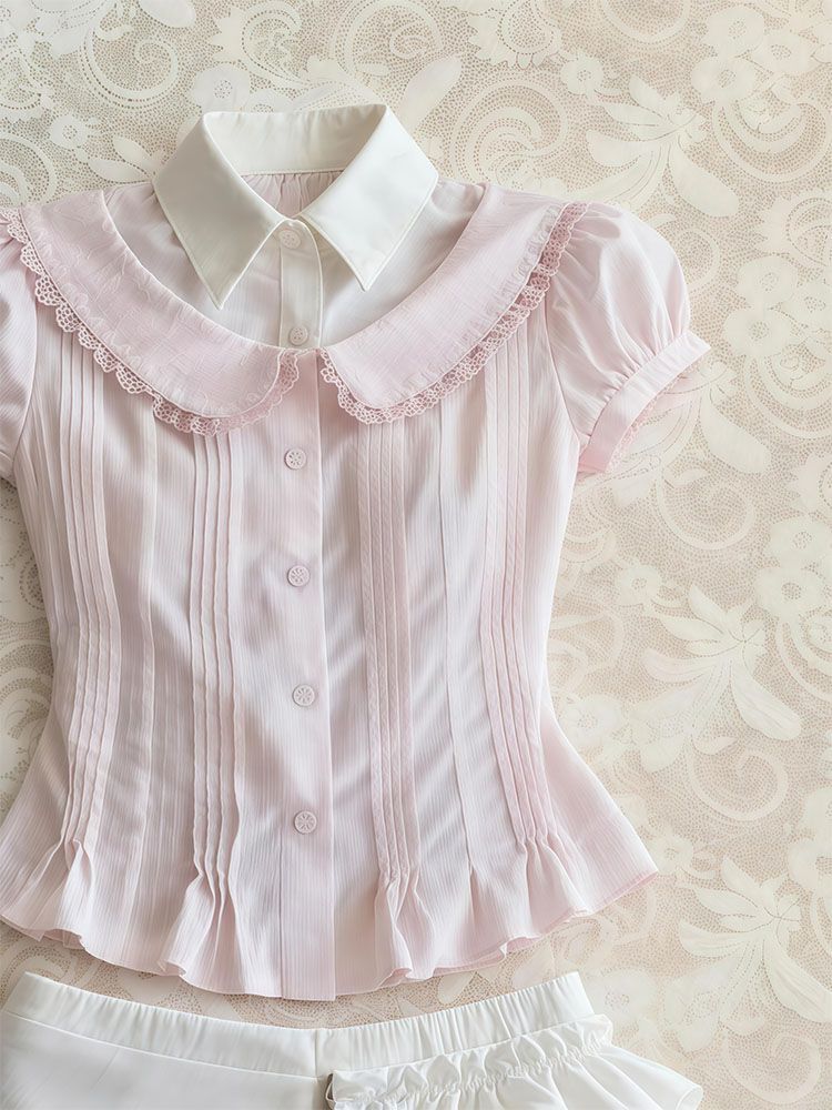 甘い 2 点セット女性服ポロトップ + ショートパンツ原宿韓 - Vintage Fashion Korea のレビューと価格