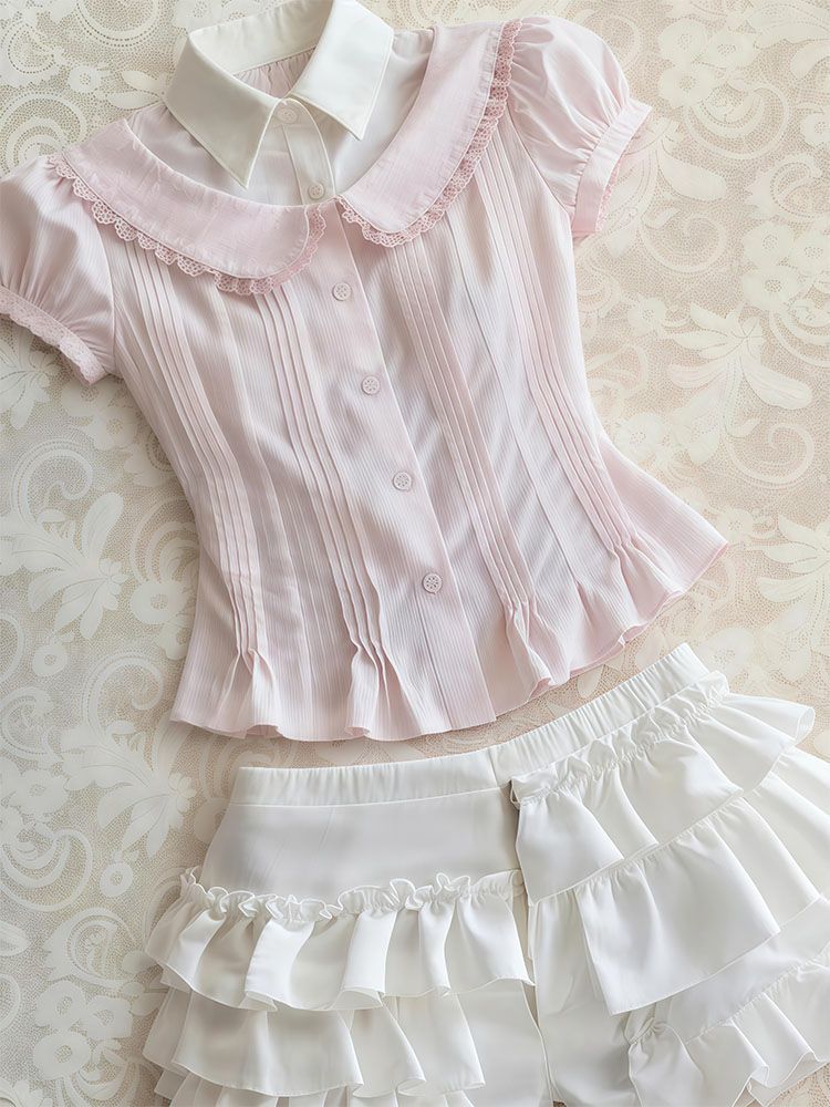 甘い 2 点セット女性服ポロトップ + ショートパンツ原宿韓 - Vintage Fashion Korea のレビューと価格