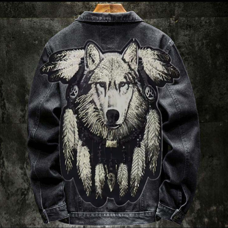 アメリカンヴィンテージ ヘビーウルフ刺繍パッチジージャン メ - Patchwork Jean Jacket のレビューと価格