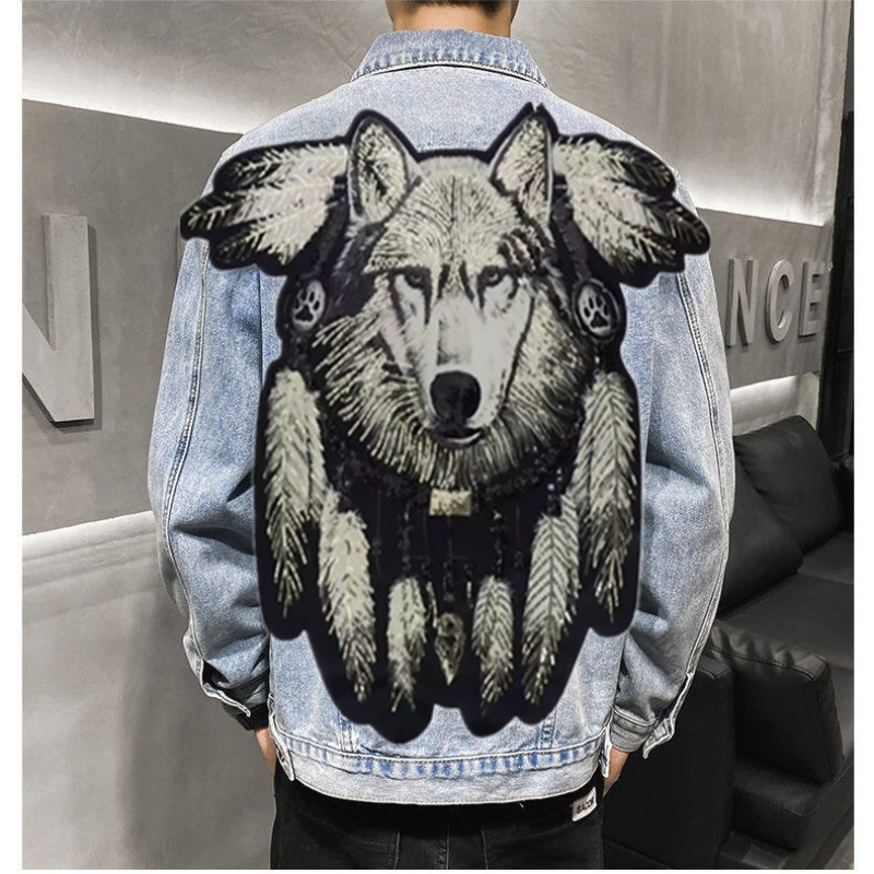 アメリカンヴィンテージ ヘビーウルフ刺繍パッチジージャン メ - Patchwork Jean Jacket のレビューと価格
