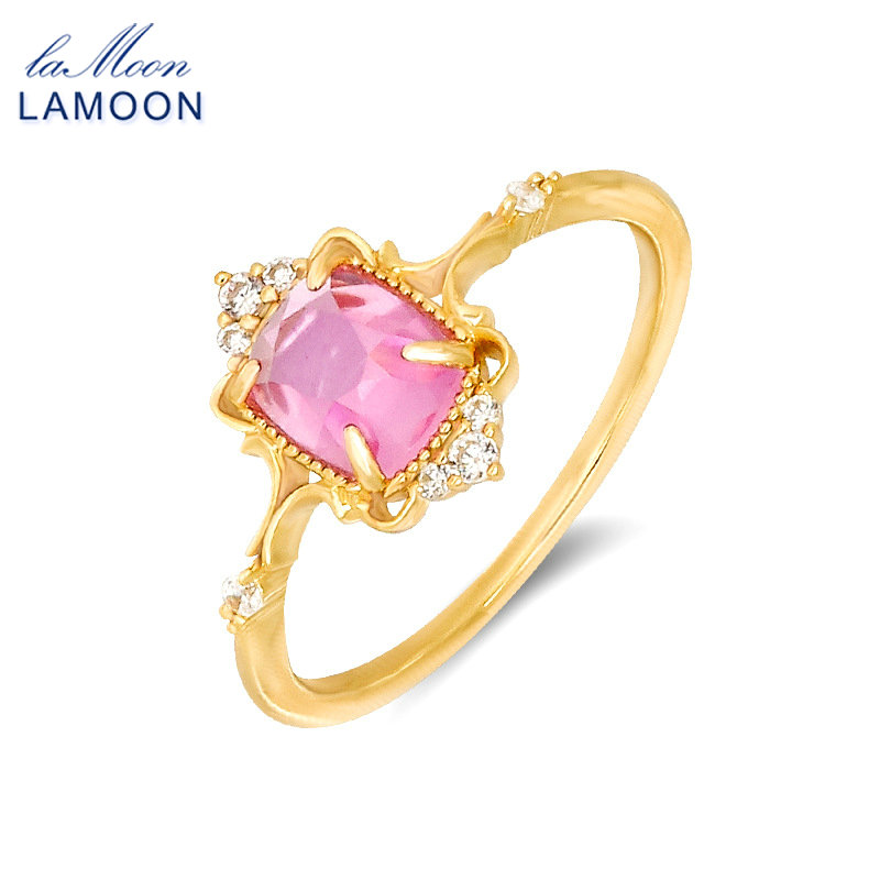 Lamoon-ピンクのコランダムプリンセスリング,女性用,ヴ - Vintage Fashion Rings のレビューと価格