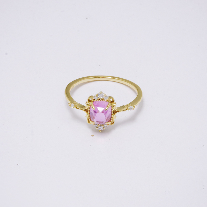 Lamoon-ピンクのコランダムプリンセスリング,女性用,ヴ - Vintage Fashion Rings のレビューと価格