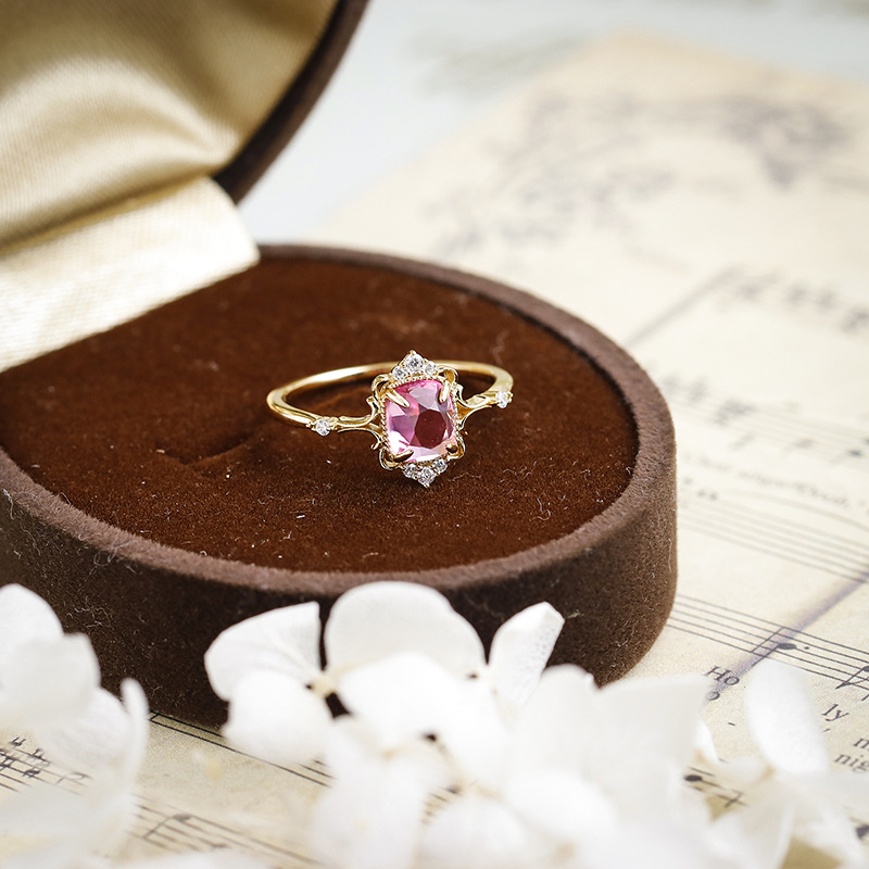 Lamoon-ピンクのコランダムプリンセスリング,女性用,ヴ - Vintage Fashion Rings のレビューと価格