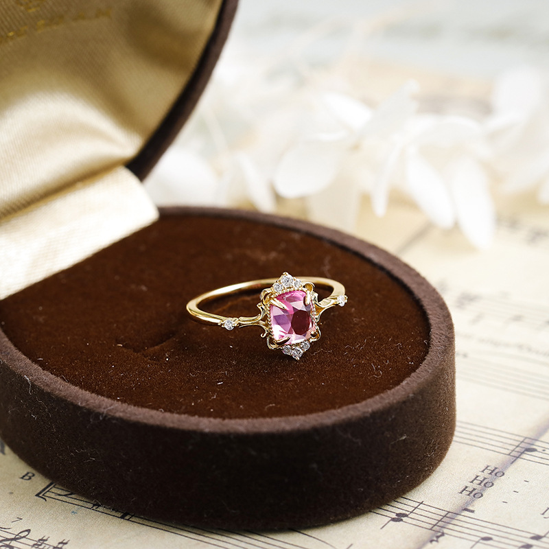 Lamoon-ピンクのコランダムプリンセスリング,女性用,ヴ - Vintage Fashion Rings のレビューと価格