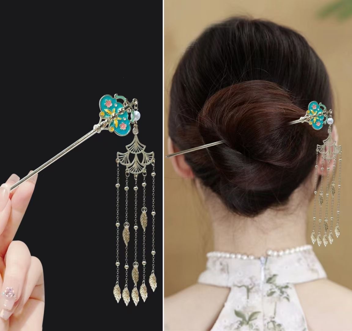 18 センチメートル中国風のヘアピンエレガントな花蝶タッセル - Vintage Fashion In Chinese のレビューと価格