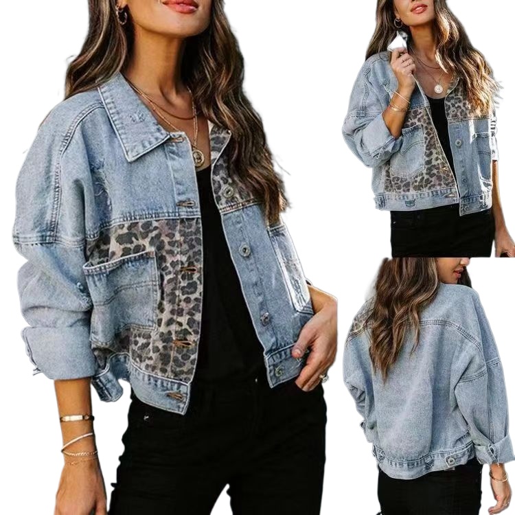 2026年ストリートウェア レディース レオパード柄 パッチ - Patchwork Jean Jacket のレビューと価格