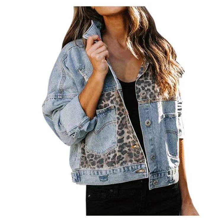 2026年ストリートウェア レディース レオパード柄 パッチ - Patchwork Jean Jacket のレビューと価格