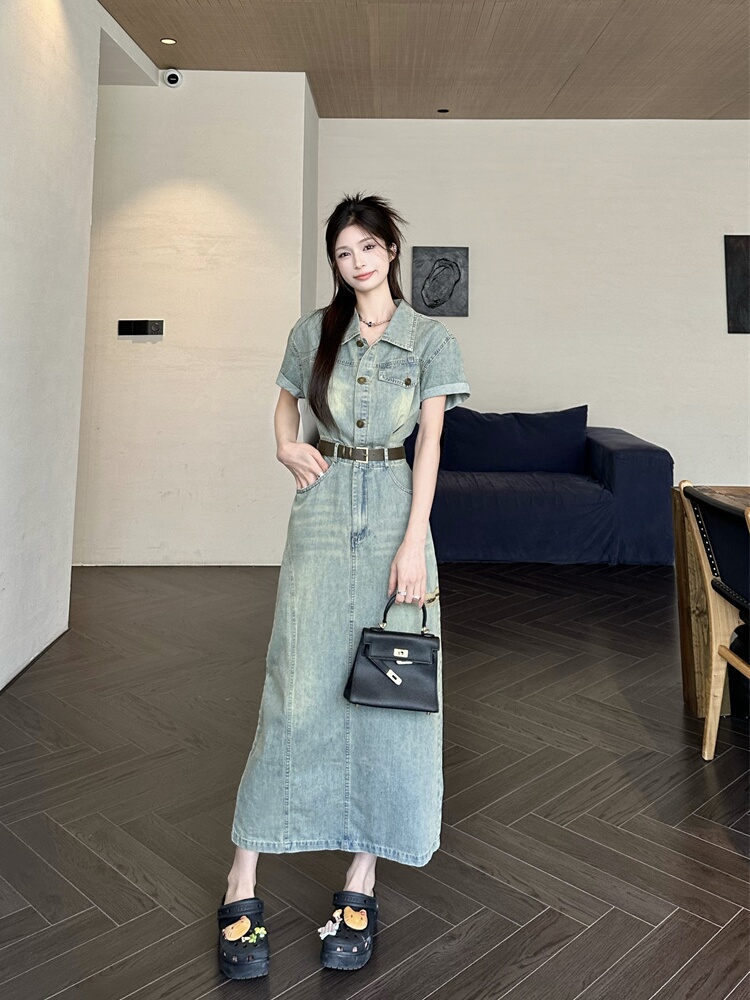 プラスサイズヴィンテージアメリカンスタイルデニムドレス女性の - Denim Skirt Midi Vintage のレビューと価格