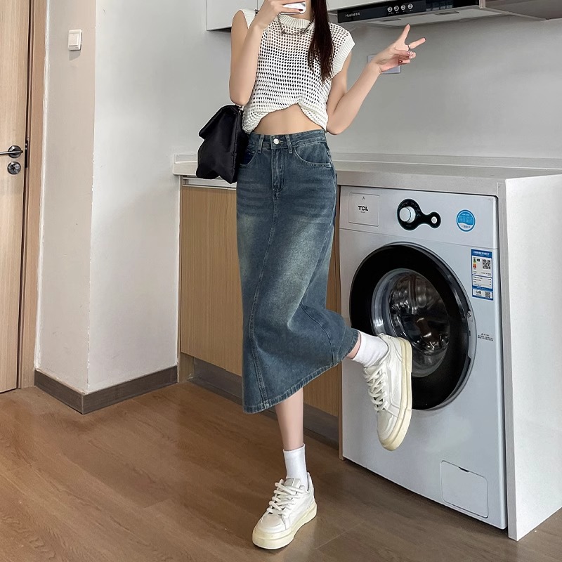 春夏新作レトロカラーブロックハイウエストミニミディデニムスカ - Denim Skirt Midi Vintage のレビューと価格
