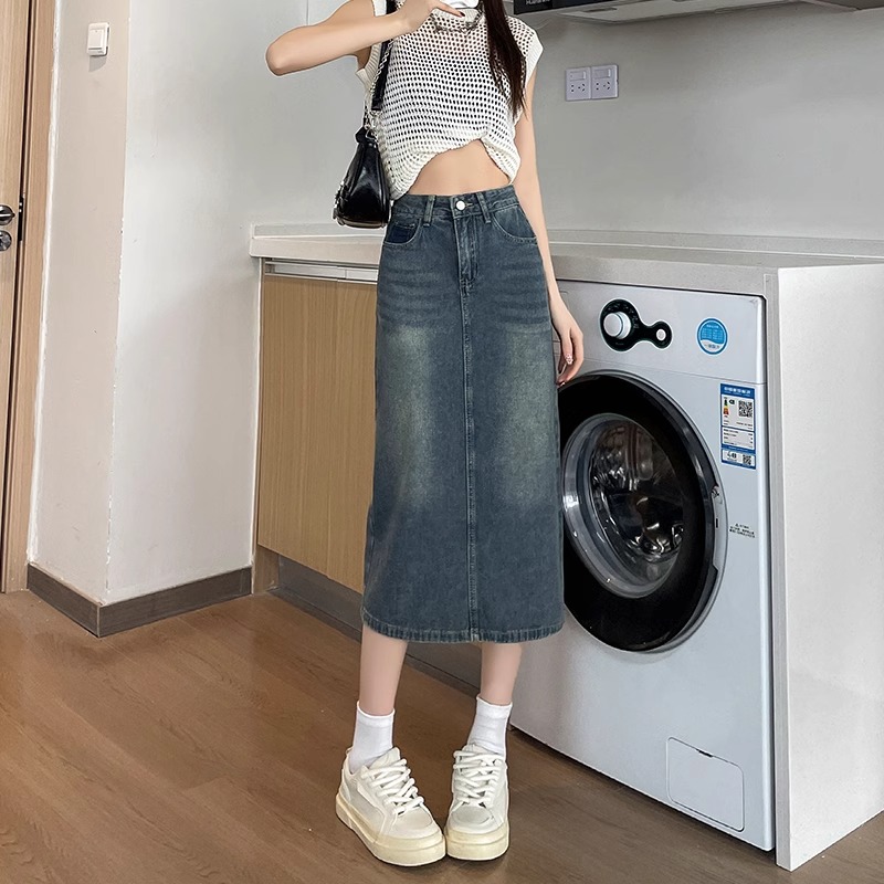 春夏新作レトロカラーブロックハイウエストミニミディデニムスカ - Denim Skirt Midi Vintage のレビューと価格