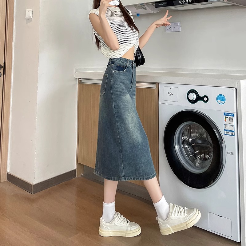 春夏新作レトロカラーブロックハイウエストミニミディデニムスカ - Denim Skirt Midi Vintage のレビューと価格
