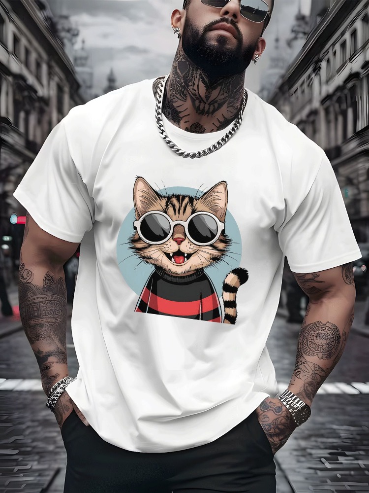 ヴィンテージ猫柄コットンTシャツ原宿Y2Kファッションストリ - Vintage Fashion Outfits Men のレビューと価格