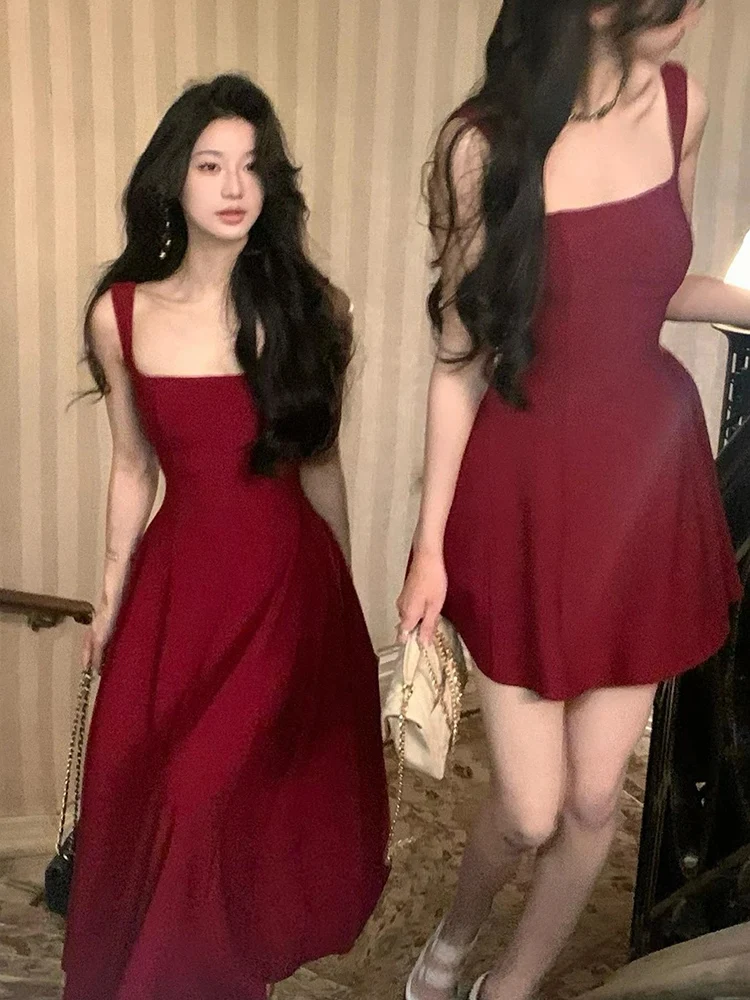 女性のための赤いストラップ付きのミニドレス,ノースリーブ,イ - Vintage Fashion Korea のレビューと価格