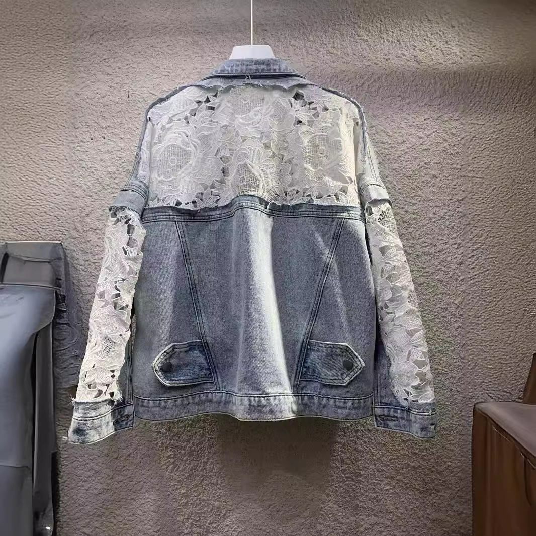 女性のスプライス刺繍ジャケット,襟を折りたたんだ服,真珠,色 - Patchwork Jean Jacket のレビューと価格