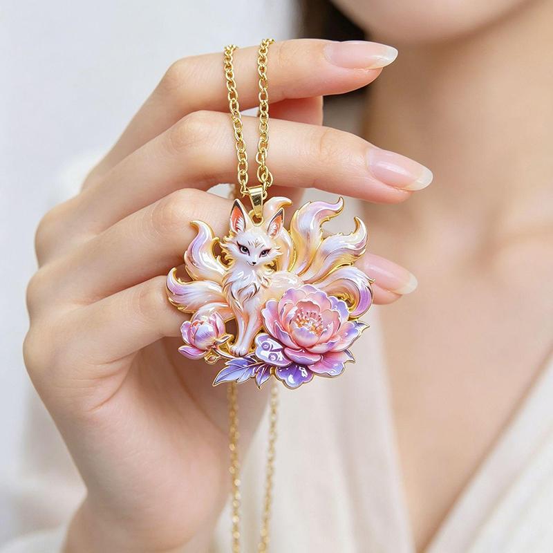 九尾の狐エナメルペンダントネックレスヴィンテージ中国風アンテ - Vintage Fashion Look のレビューと価格