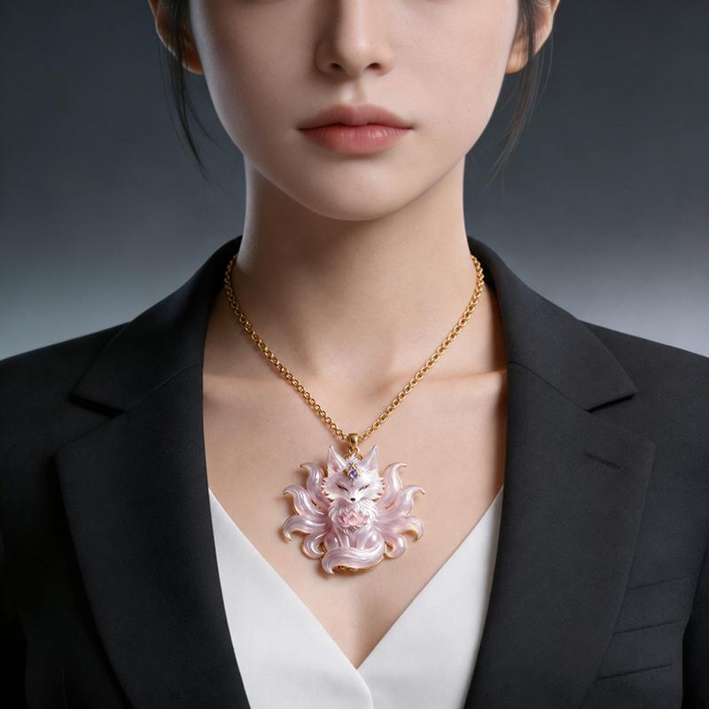 九尾の狐エナメルペンダントネックレスヴィンテージ中国風アンテ - Vintage Fashion Look のレビューと価格